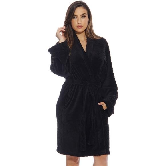 Velour Chevron Texture Bath Robes for Women - Picture 1 of 3